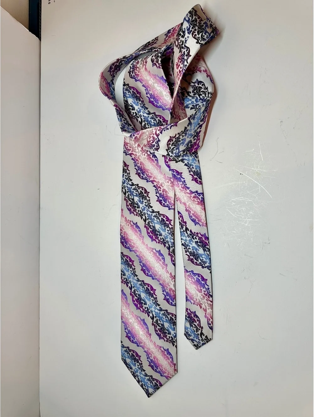 Vibrant The Big Knot Paisley Patterned Purple Pink Blue Silk Necktie